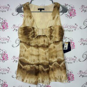 Anne Klein tank top tie dye brown beige cream ribbon front brand new 100% silk